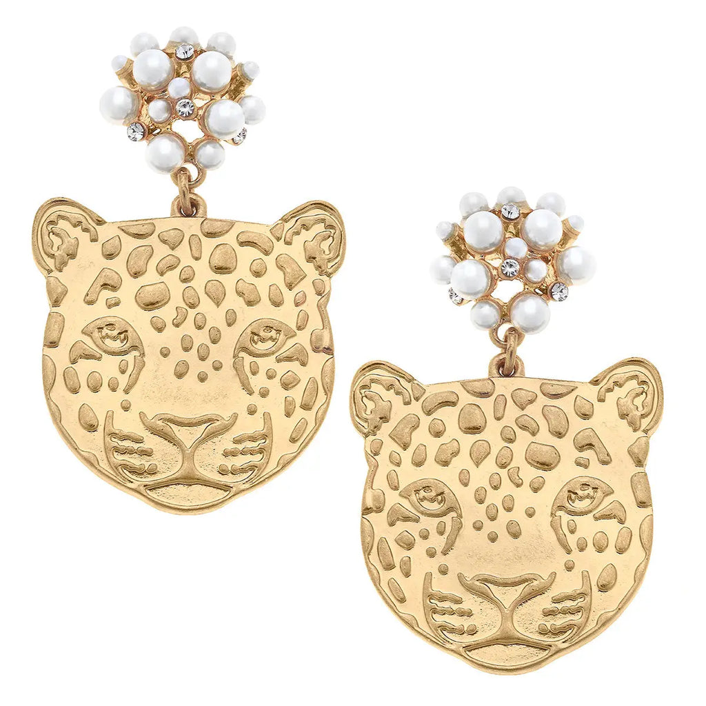 Mya Pearl & Pave Cluster Jaguar Drop Earrings in Gold-280 Jewelry- Simply Simpson's Boutique is a Women's Online Fashion Boutique Located in Jupiter, Florida
