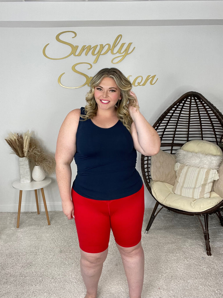 Red Crossover Biker Shorts-Shorts- Simply Simpson's Boutique is a Women's Online Fashion Boutique Located in Jupiter, Florida
