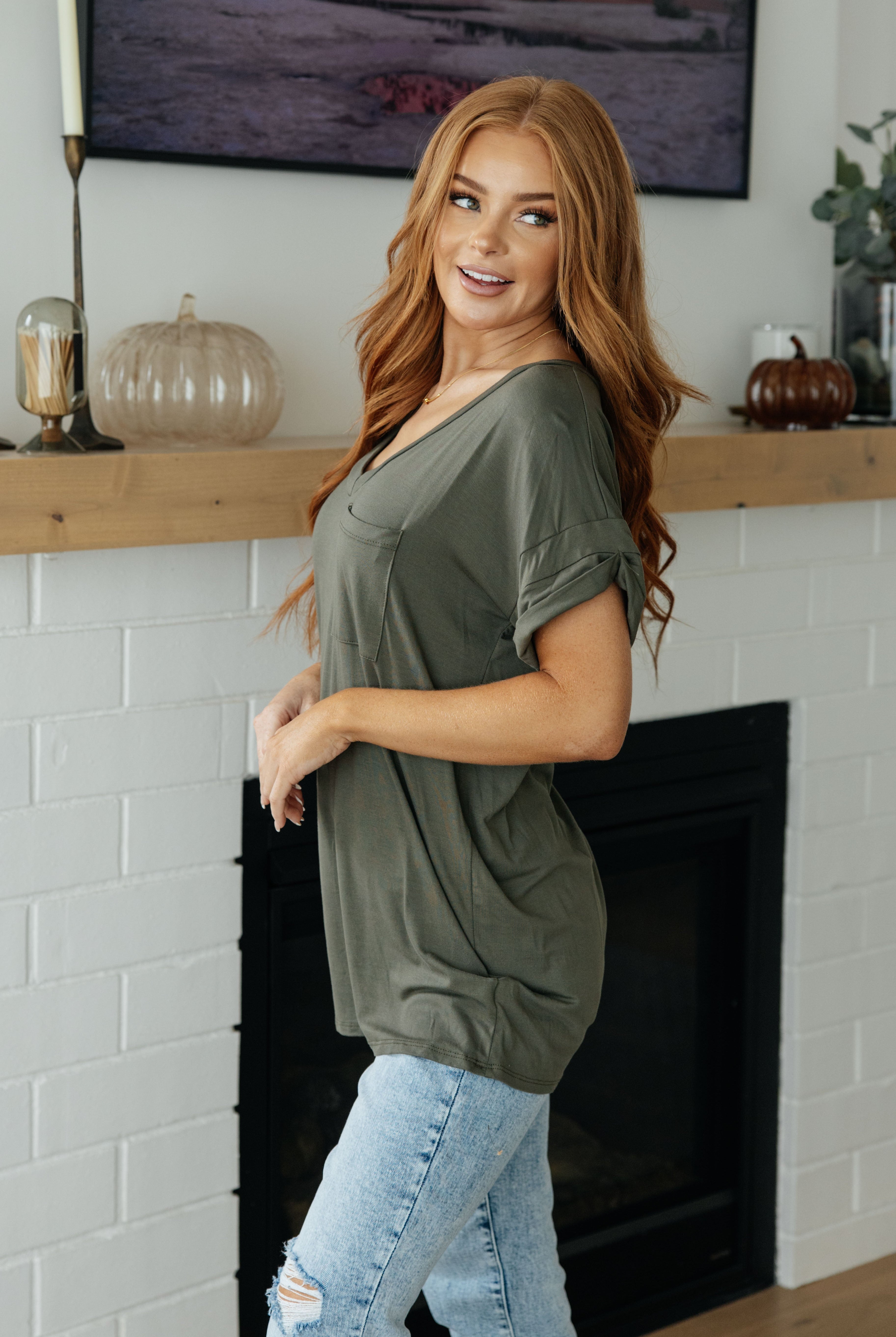 Absolute Favorite V-Neck Top in Olive-Shirts & Tops- Simply Simpson's Boutique is a Women's Online Fashion Boutique Located in Jupiter, Florida