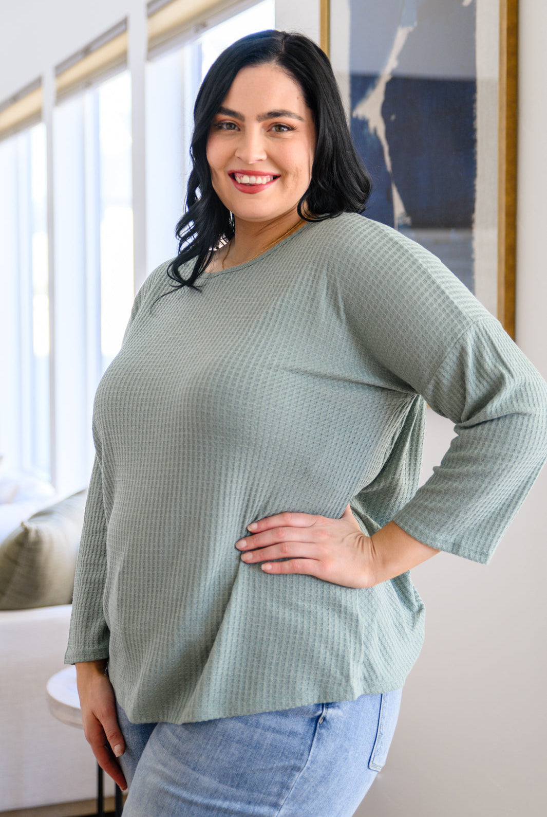 Austin Waffle Knit Basic Top In Sage-Shirts & Tops- Simply Simpson's Boutique is a Women's Online Fashion Boutique Located in Jupiter, Florida