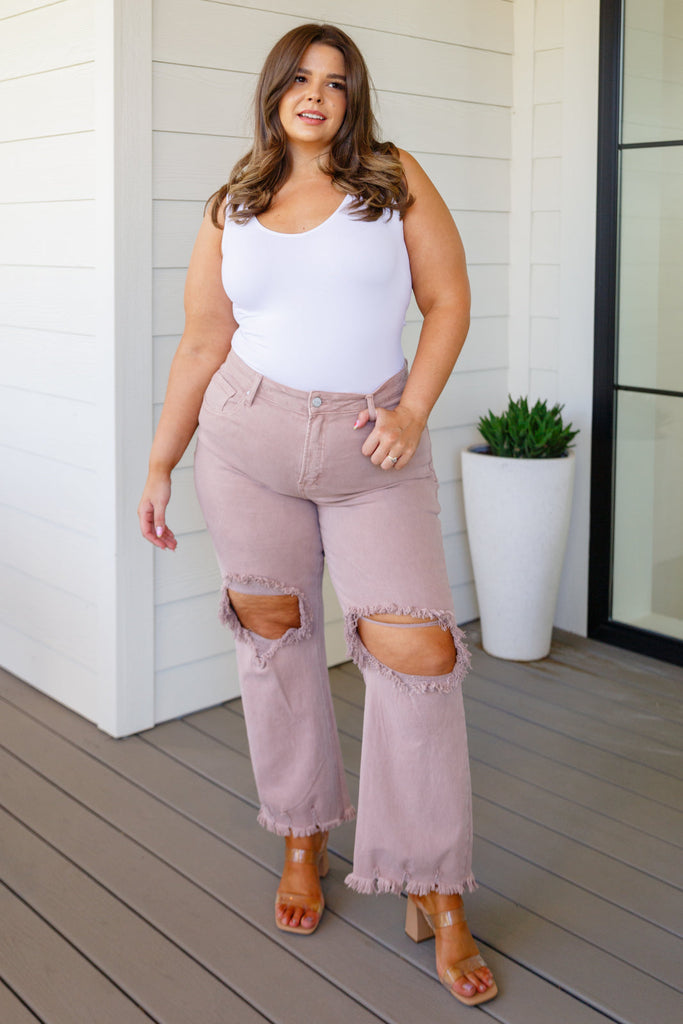 Babs High Rise Distressed Straight Jeans in Mauve-Pants- Simply Simpson's Boutique is a Women's Online Fashion Boutique Located in Jupiter, Florida