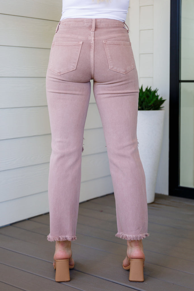 Babs High Rise Distressed Straight Jeans in Mauve-Pants- Simply Simpson's Boutique is a Women's Online Fashion Boutique Located in Jupiter, Florida