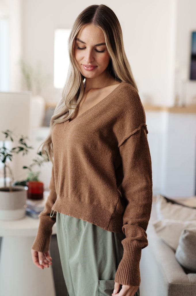 Back to Life V-Neck Sweater in Mocha-Womens- Simply Simpson's Boutique is a Women's Online Fashion Boutique Located in Jupiter, Florida