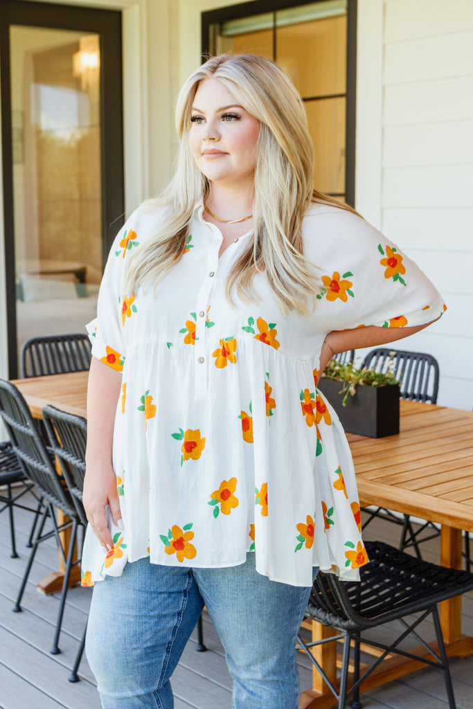 Blissed Out Button Up Babydoll Tunic-Shirts & Tops- Simply Simpson's Boutique is a Women's Online Fashion Boutique Located in Jupiter, Florida