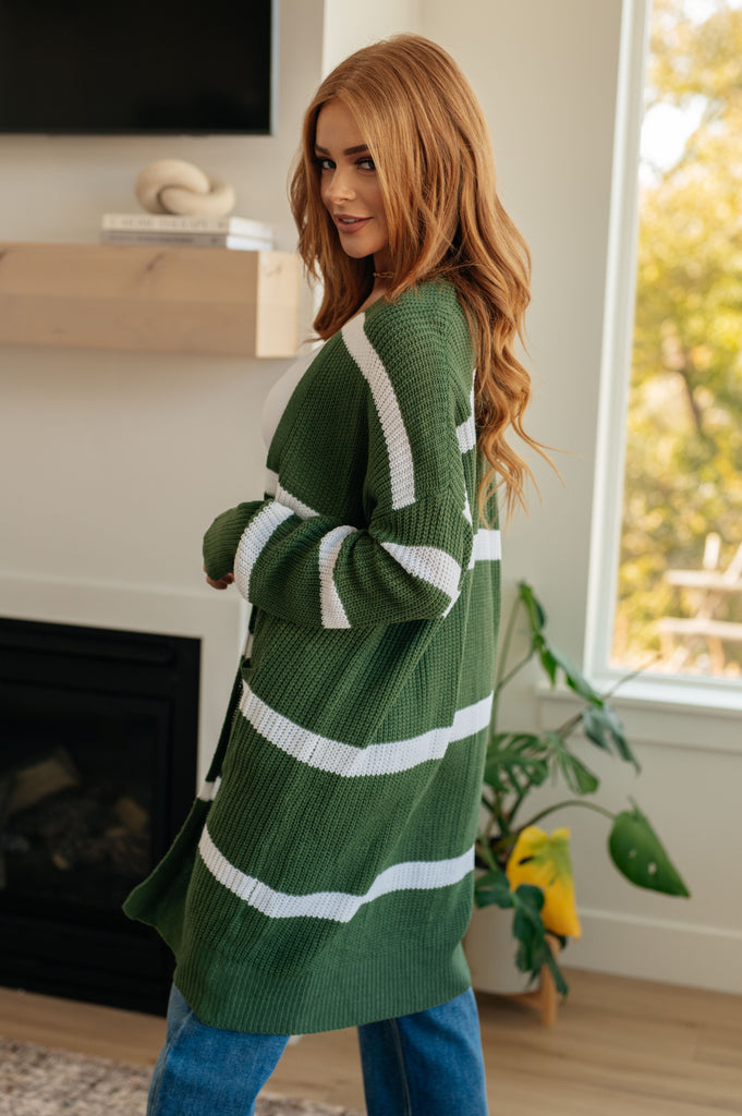 Brighter is Better Striped Cardigan in Green- 11/30/2023-Shirts & Tops- Simply Simpson's Boutique is a Women's Online Fashion Boutique Located in Jupiter, Florida
