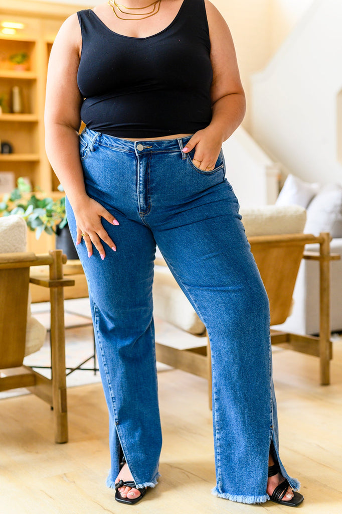 Caitlin High Rise Split Hem Straight Jeans-Jeans- Simply Simpson's Boutique is a Women's Online Fashion Boutique Located in Jupiter, Florida