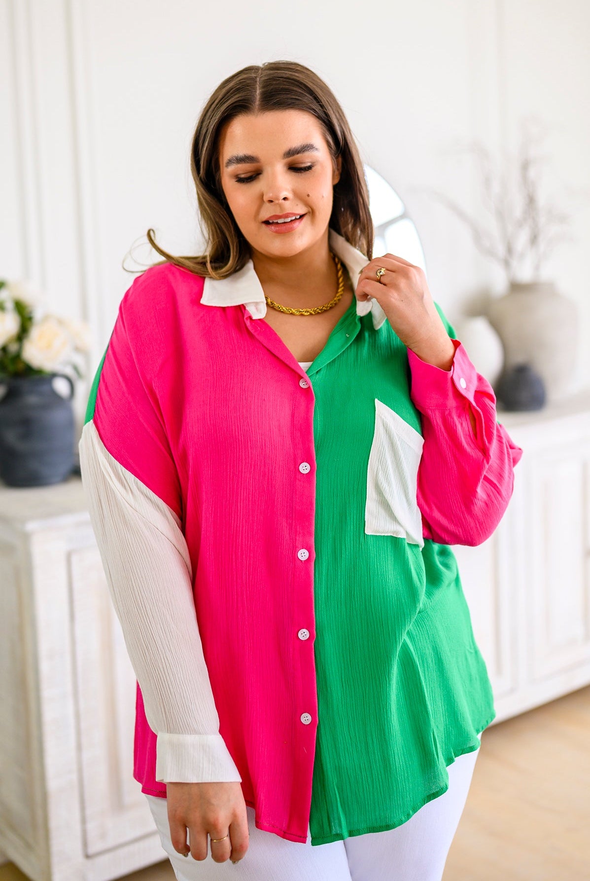 Capture the Day Two Toned Button Up Kelly-Outerwear- Simply Simpson's Boutique is a Women's Online Fashion Boutique Located in Jupiter, Florida