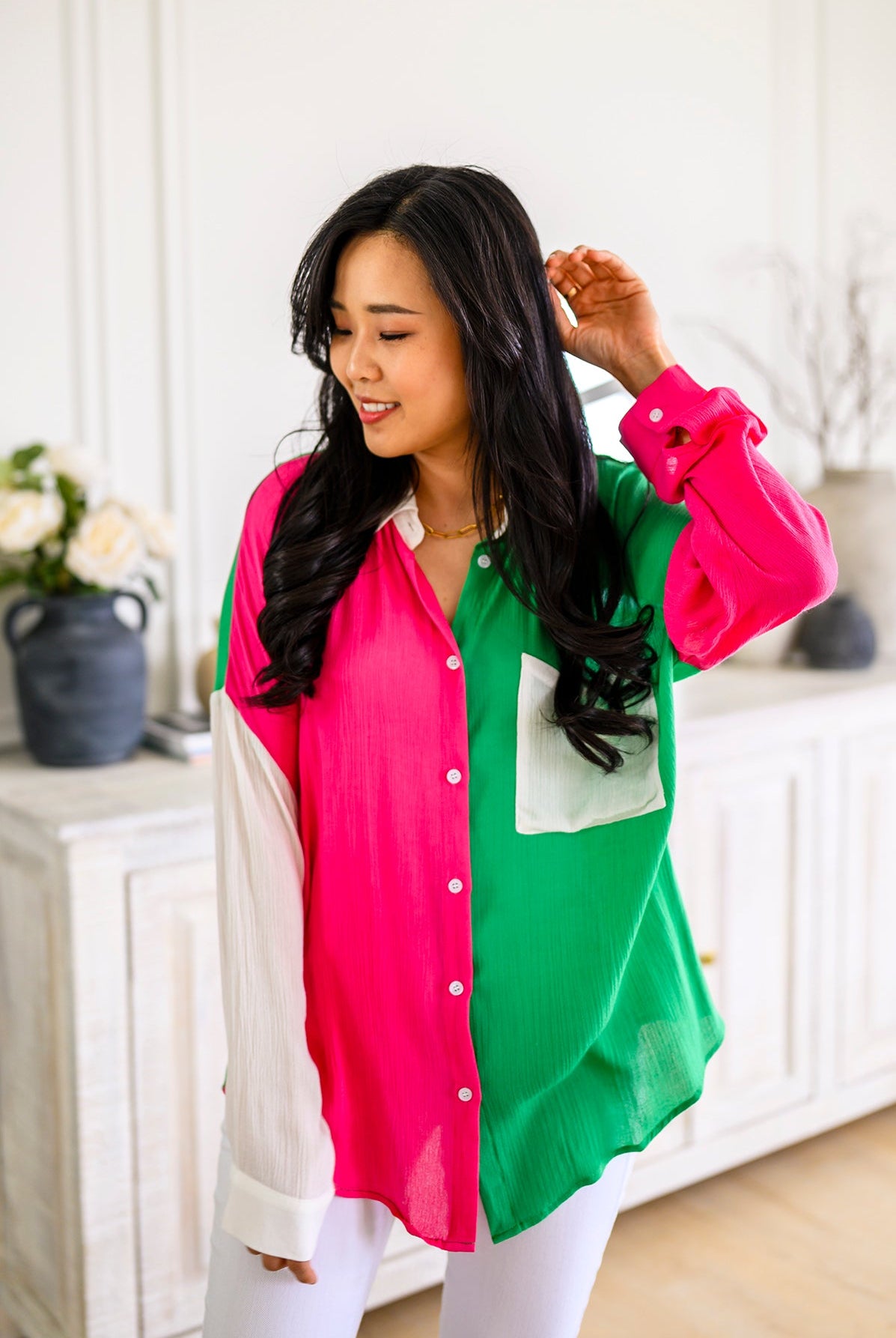 Capture the Day Two Toned Button Up Kelly-Outerwear- Simply Simpson's Boutique is a Women's Online Fashion Boutique Located in Jupiter, Florida
