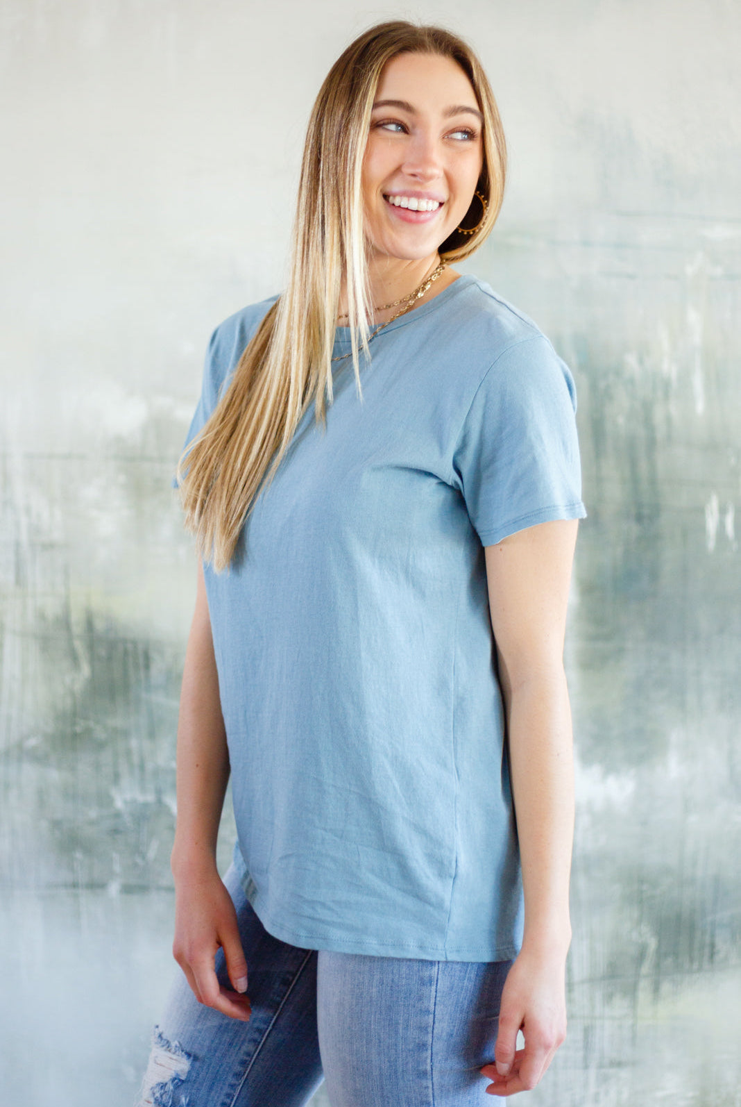 Cardinal Short Sleeve Tee in Blue Grey-Short Sleeves- Simply Simpson's Boutique is a Women's Online Fashion Boutique Located in Jupiter, Florida