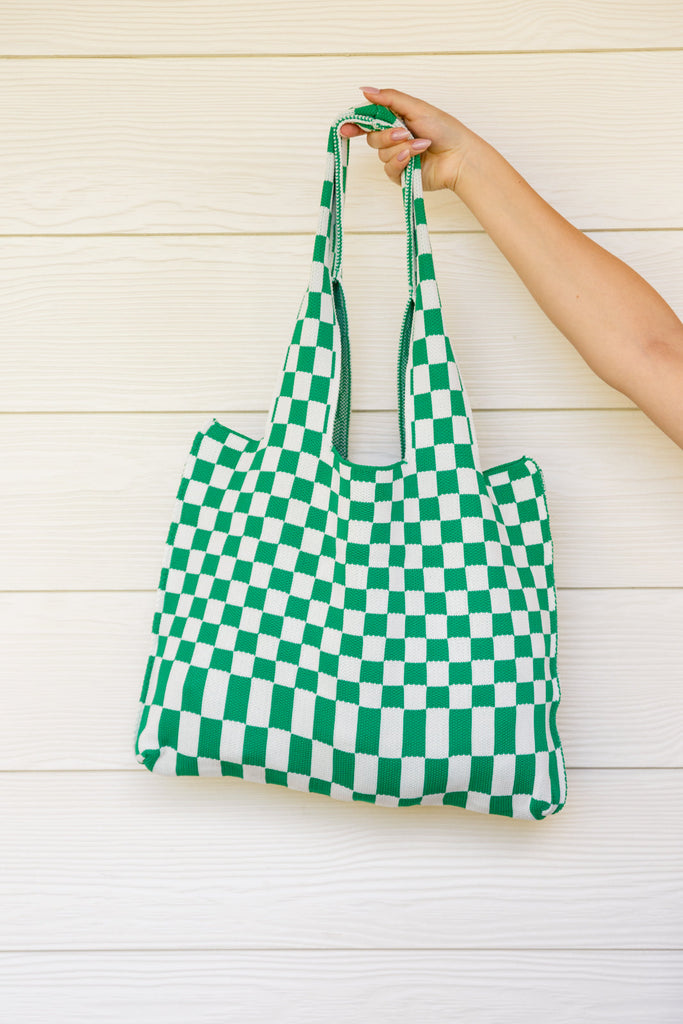 Checkerboard Lazy Wind Big Bag in Green & White-Accessories- Simply Simpson's Boutique is a Women's Online Fashion Boutique Located in Jupiter, Florida
