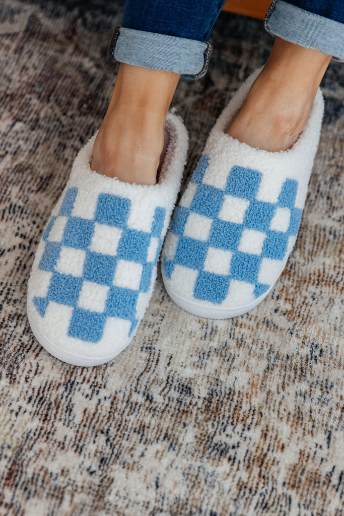 Checked Out Slippers in Blue-Shoes- Simply Simpson's Boutique is a Women's Online Fashion Boutique Located in Jupiter, Florida