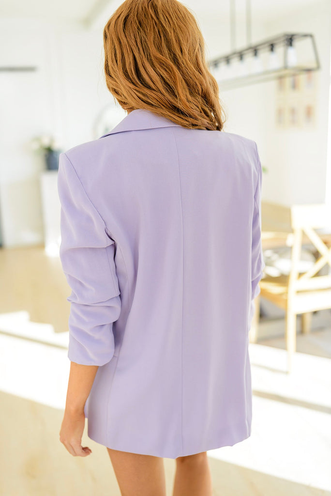 Chic In Lavender Ruched 3/4 Sleeve Blazer-Womens- Simply Simpson's Boutique is a Women's Online Fashion Boutique Located in Jupiter, Florida