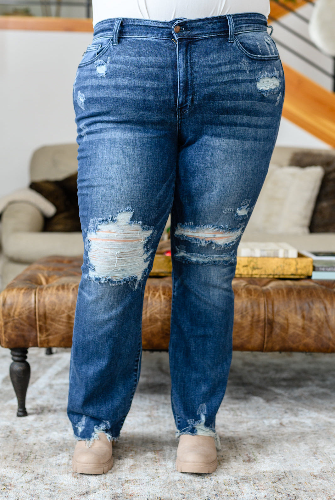 Christine High Contrast Slim Bootcut Destroyed Jeans-Jeans- Simply Simpson's Boutique is a Women's Online Fashion Boutique Located in Jupiter, Florida