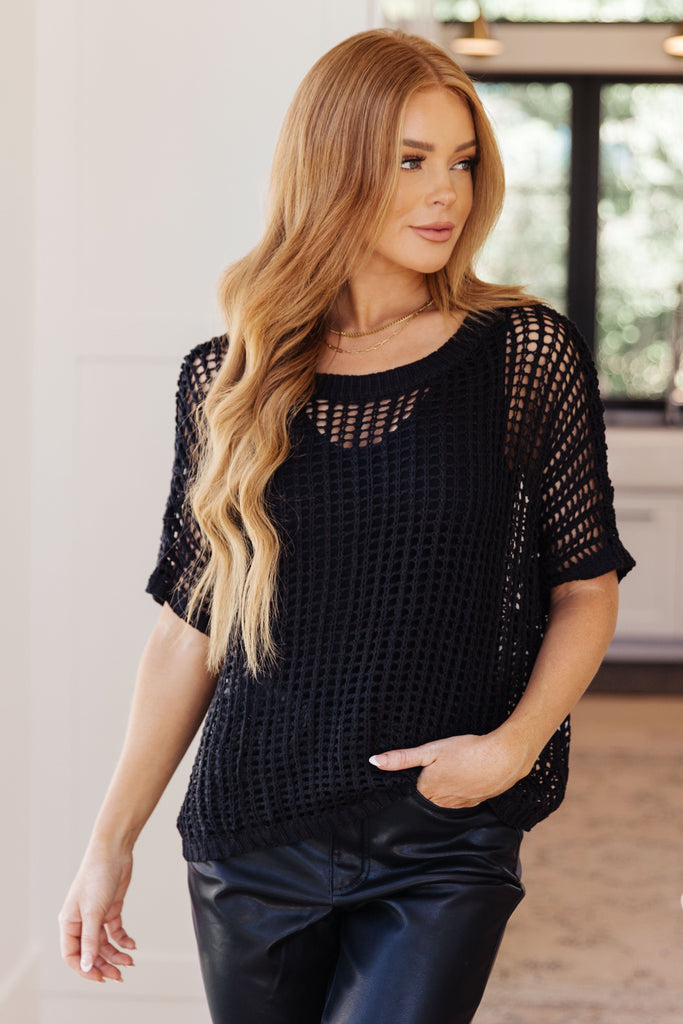 Coastal Dreams Fishnet Top in Black-Shirts & Tops- Simply Simpson's Boutique is a Women's Online Fashion Boutique Located in Jupiter, Florida