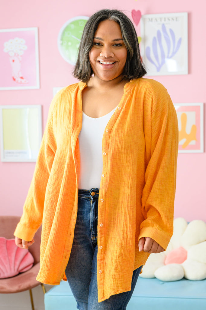 Corey Button Up Top in Tangerine-Outerwear- Simply Simpson's Boutique is a Women's Online Fashion Boutique Located in Jupiter, Florida