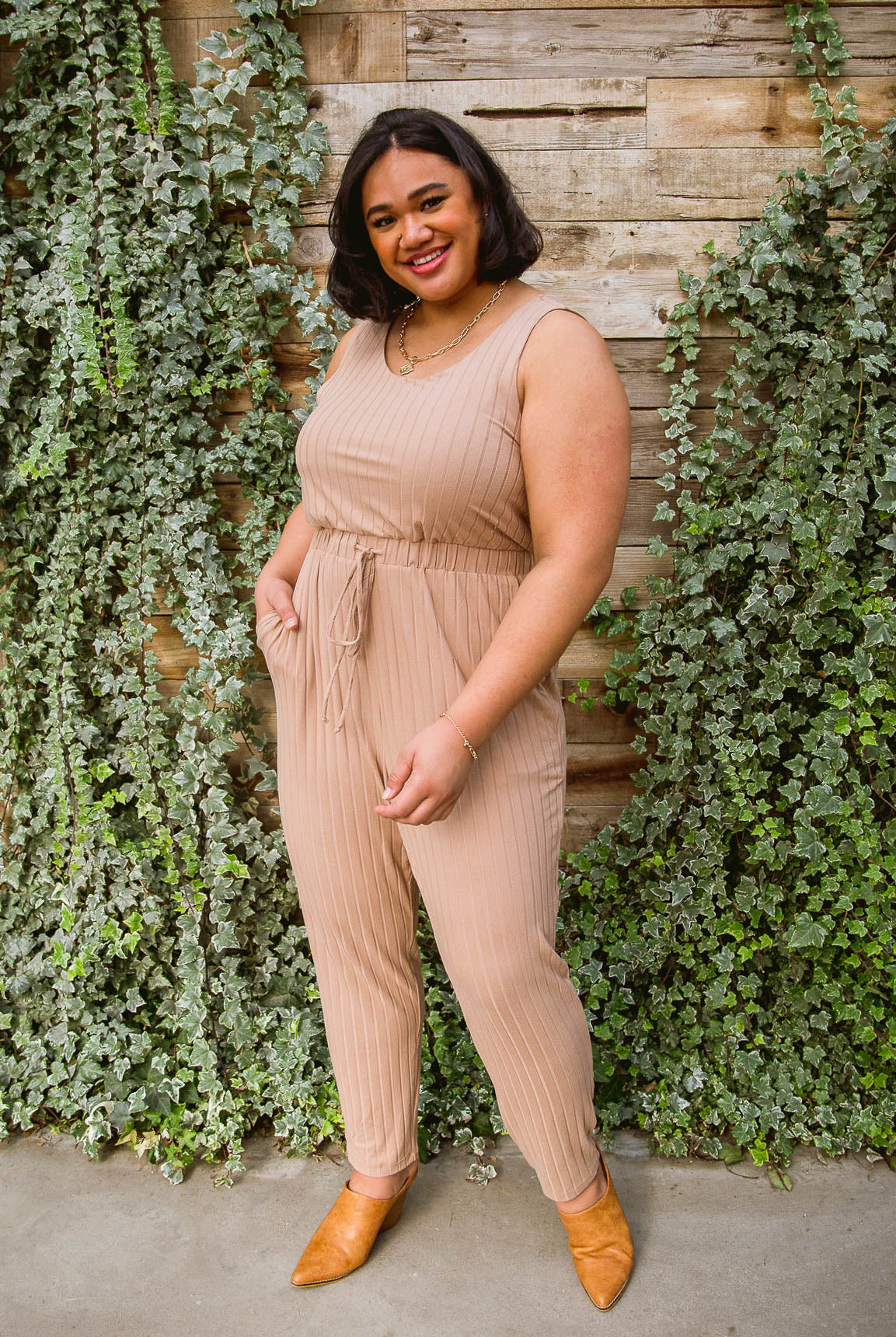 Cruiser Jumpsuit in Tan-Jumpsuits- Simply Simpson's Boutique is a Women's Online Fashion Boutique Located in Jupiter, Florida