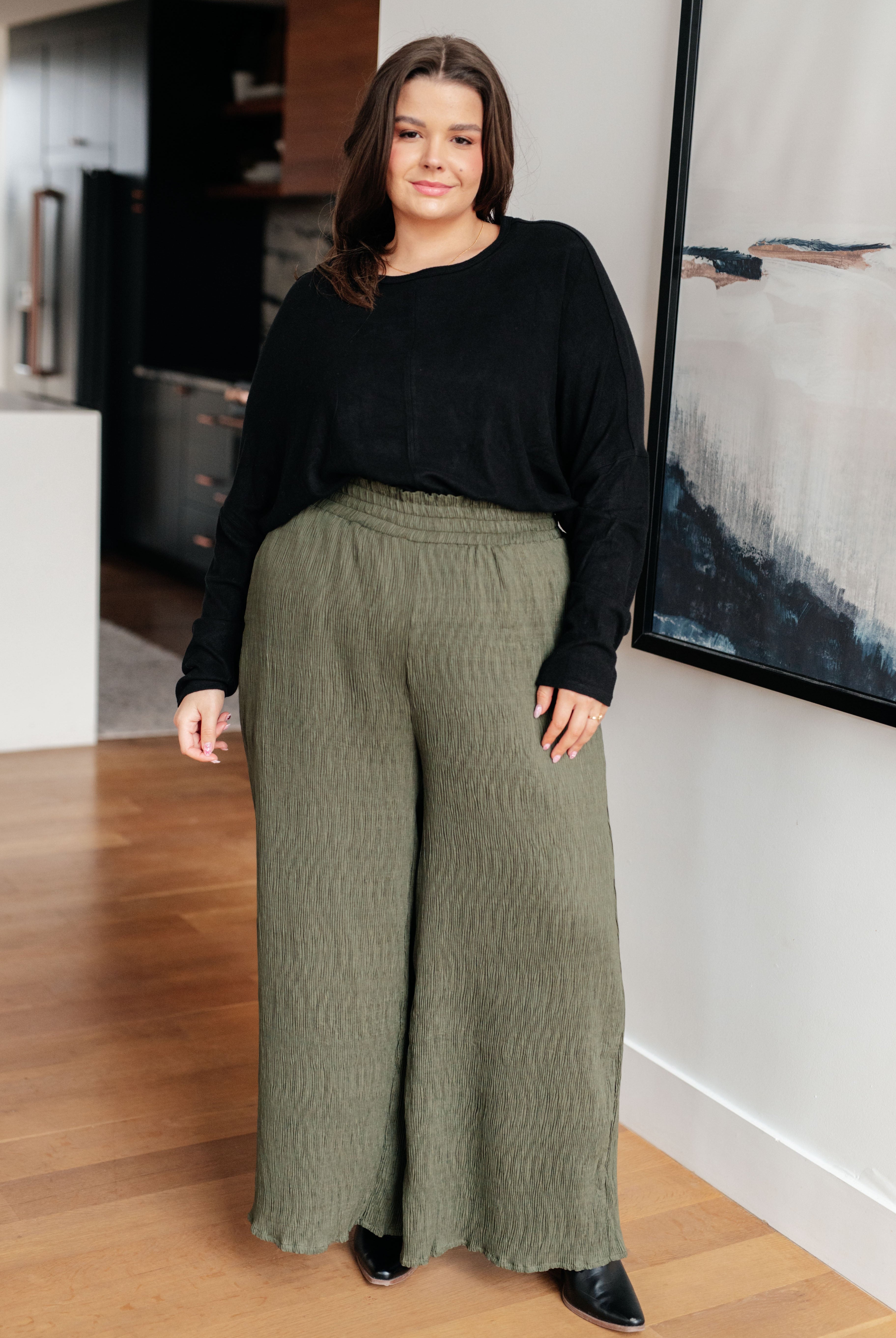 Harmony High Rise Wide Pants in Olive-Pants- Simply Simpson's Boutique is a Women's Online Fashion Boutique Located in Jupiter, Florida