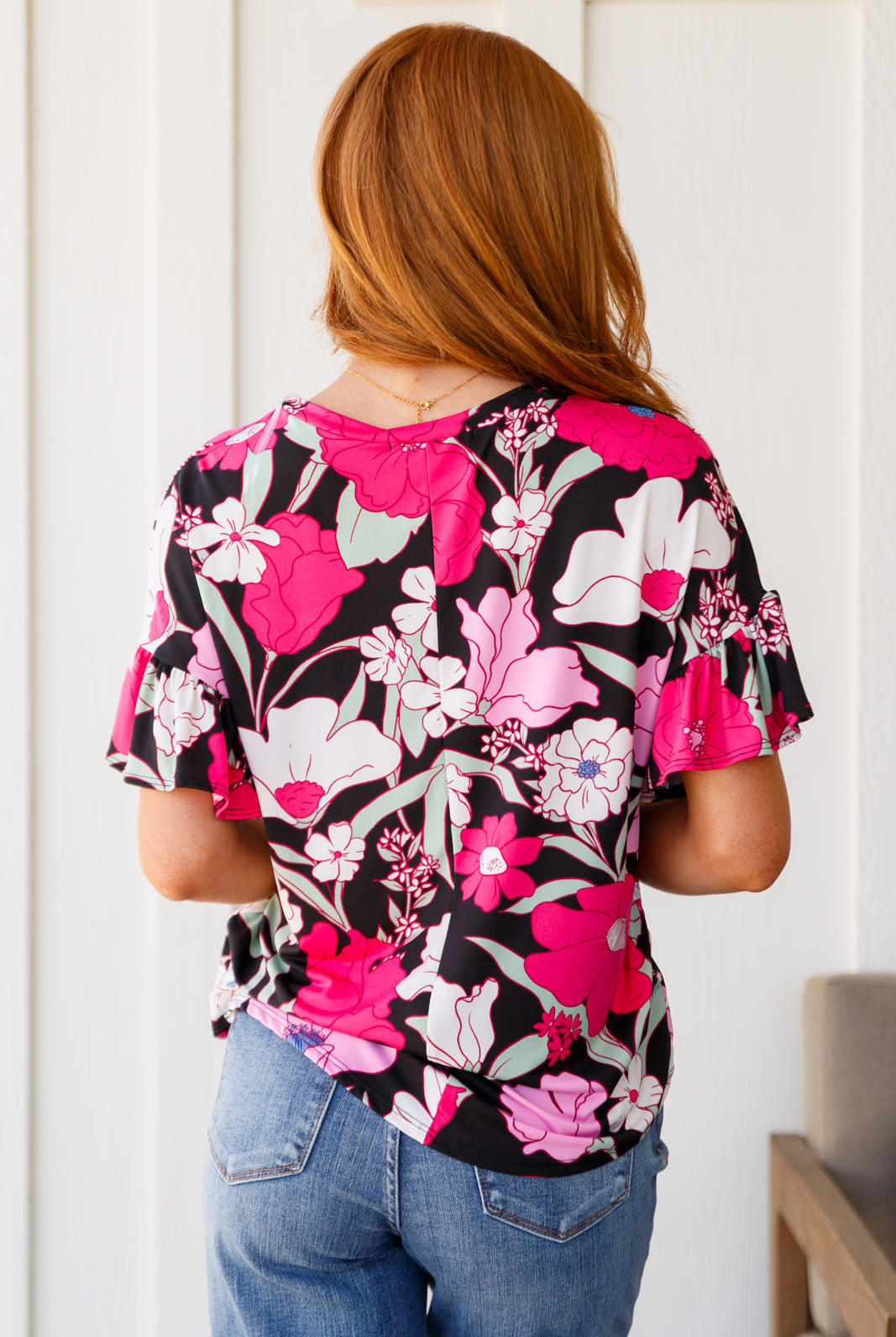 Floral First Ruffle Sleeve Top-Short Sleeves- Simply Simpson's Boutique is a Women's Online Fashion Boutique Located in Jupiter, Florida