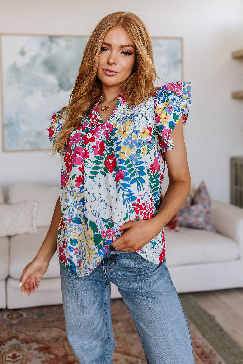 Floral Impressions Blouse-Short Sleeves- Simply Simpson's Boutique is a Women's Online Fashion Boutique Located in Jupiter, Florida