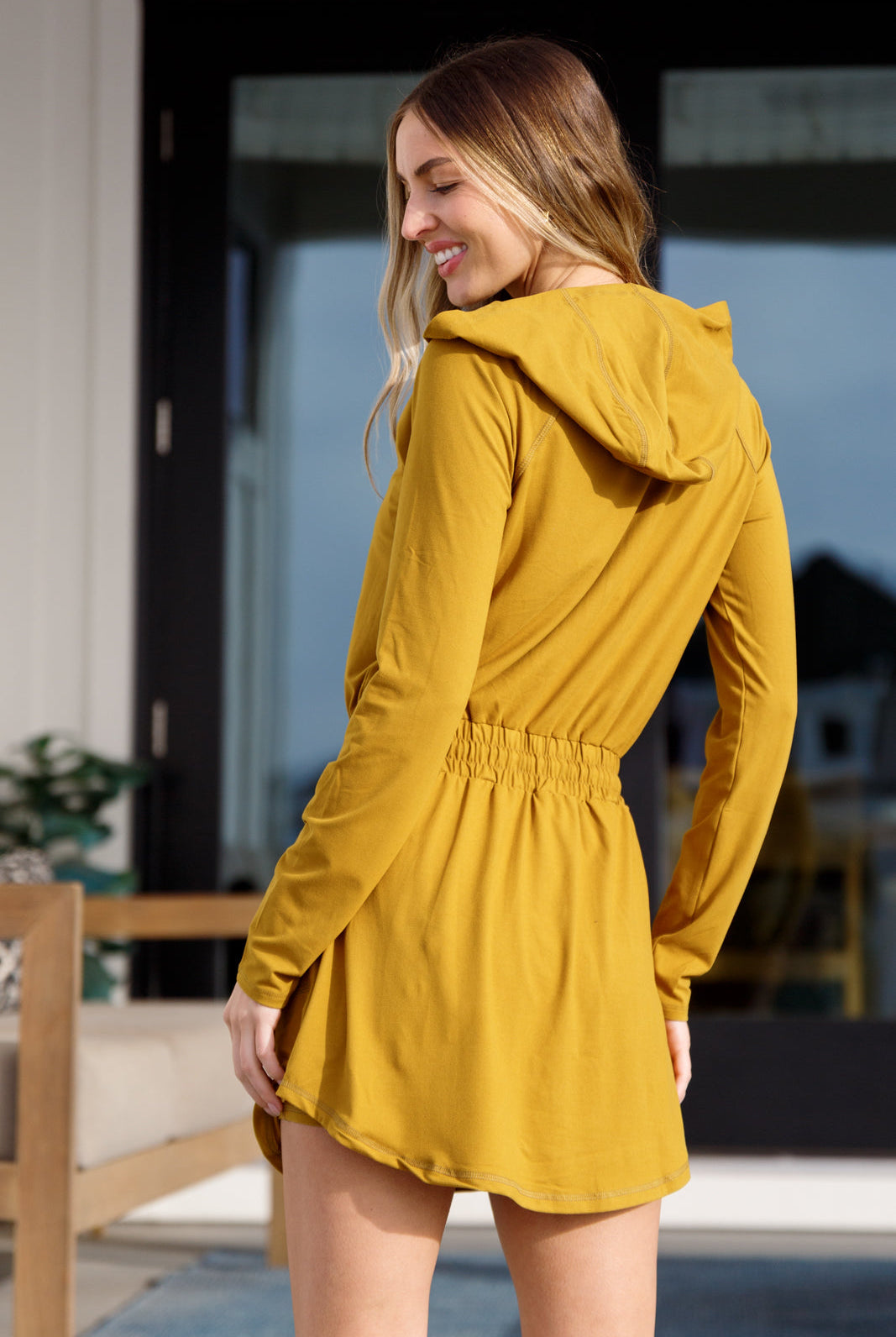 Getting Out Long Sleeve Hoodie Romper Gold Spice-Outerwear- Simply Simpson's Boutique is a Women's Online Fashion Boutique Located in Jupiter, Florida