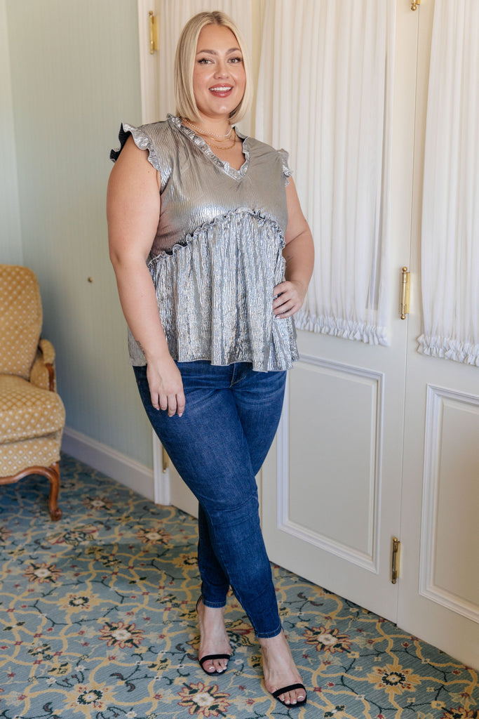 Shine On Metallic Peplum Top-Shirts & Tops- Simply Simpson's Boutique is a Women's Online Fashion Boutique Located in Jupiter, Florida