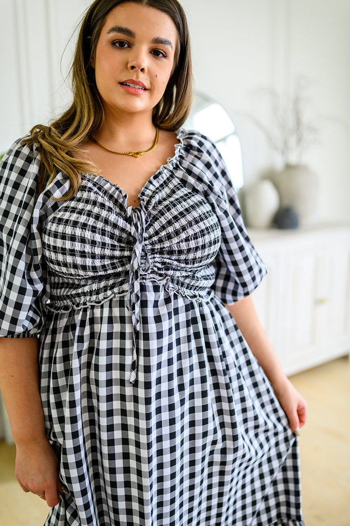 Greenville Gingham Midi Dress-Dresses- Simply Simpson's Boutique is a Women's Online Fashion Boutique Located in Jupiter, Florida