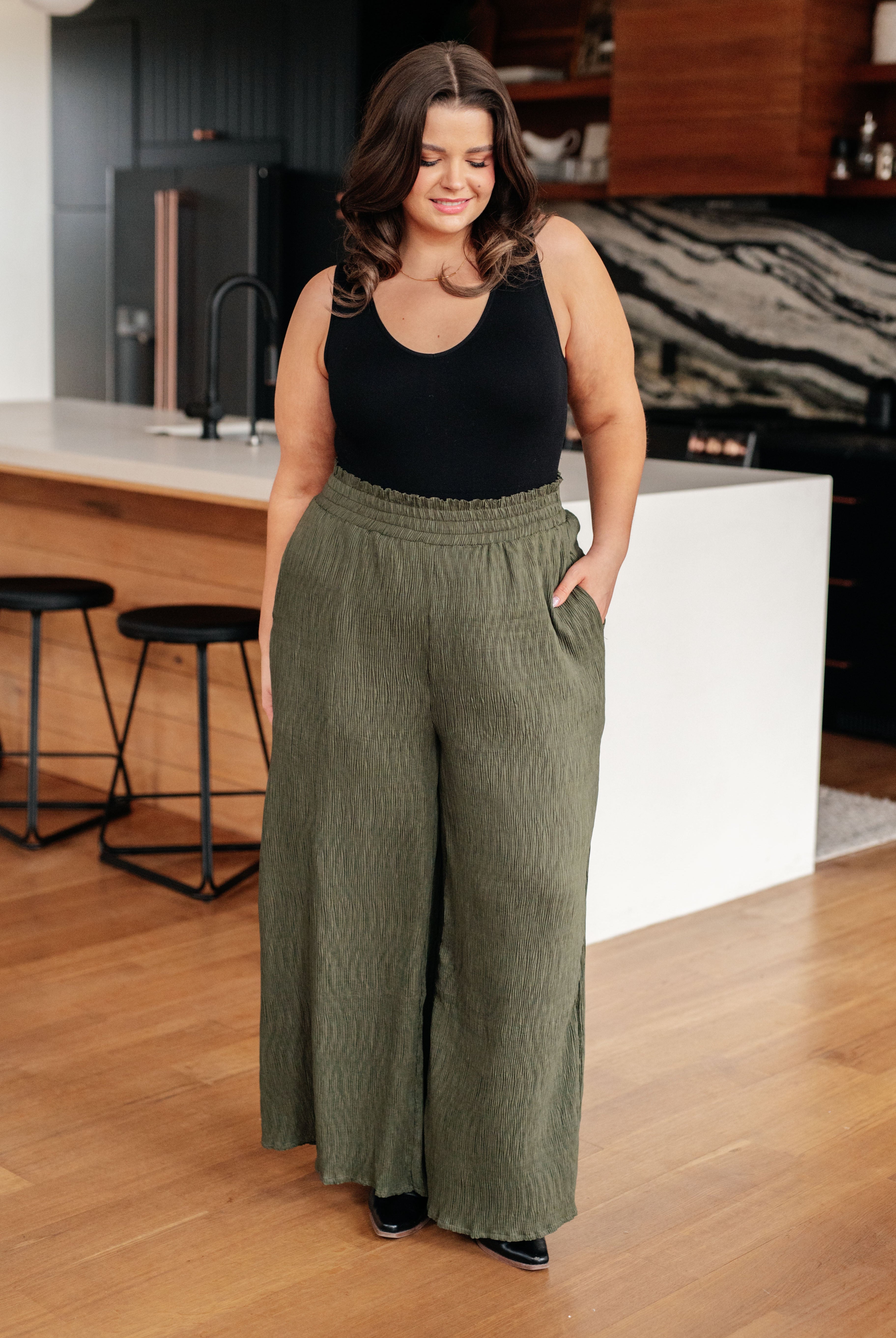 Harmony High Rise Wide Pants in Olive-Pants- Simply Simpson's Boutique is a Women's Online Fashion Boutique Located in Jupiter, Florida