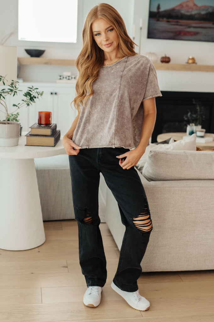 Here for the Vibes Mineral Wash Spliced Tee-Shirts & Tops- Simply Simpson's Boutique is a Women's Online Fashion Boutique Located in Jupiter, Florida