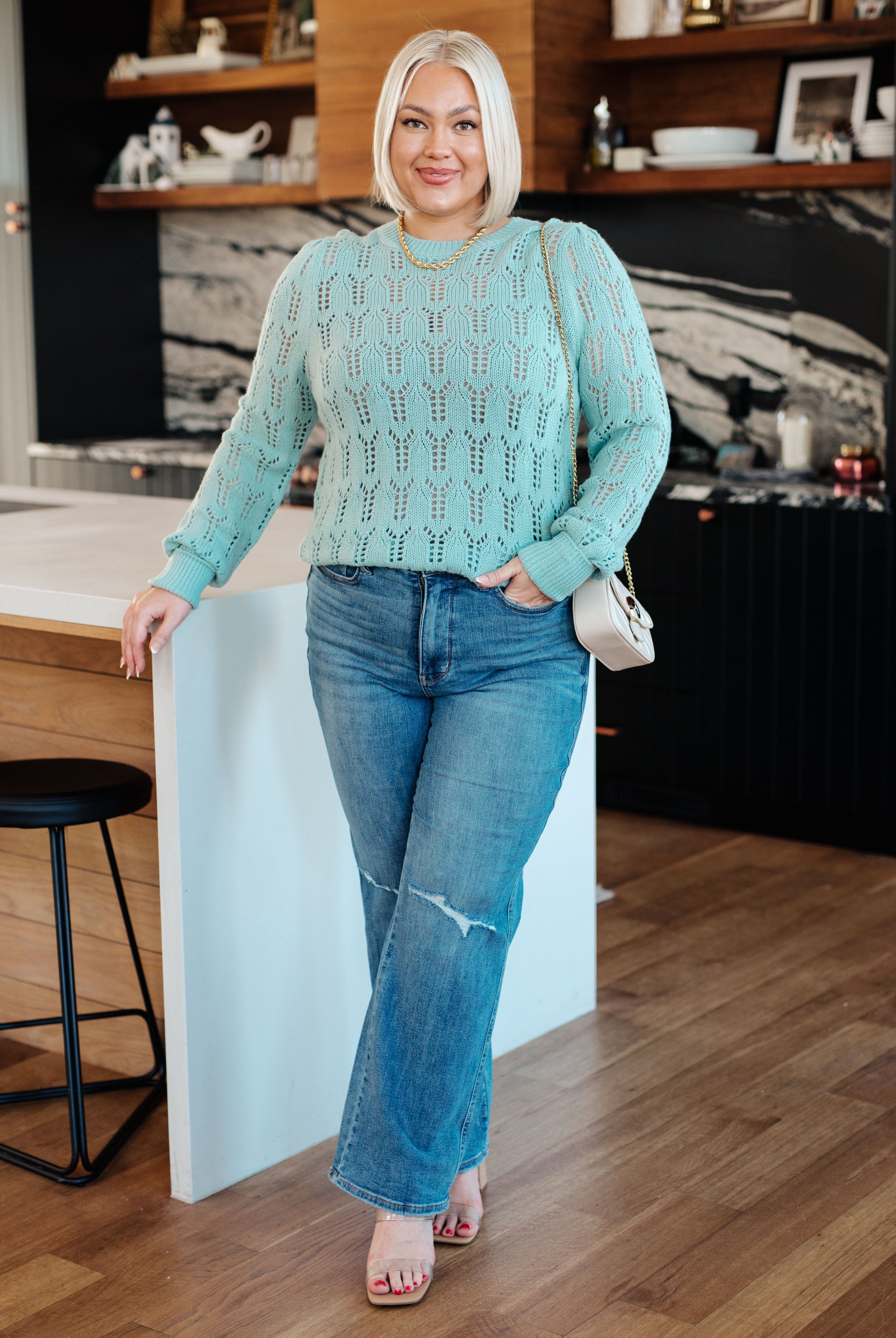 Hole In One Sheer Pointelle Knit Sweater-Sweaters- Simply Simpson's Boutique is a Women's Online Fashion Boutique Located in Jupiter, Florida