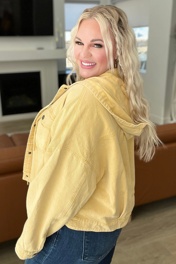 Cropped Hooded Denim Jacket in Mustard-Shirts & Tops- Simply Simpson's Boutique is a Women's Online Fashion Boutique Located in Jupiter, Florida