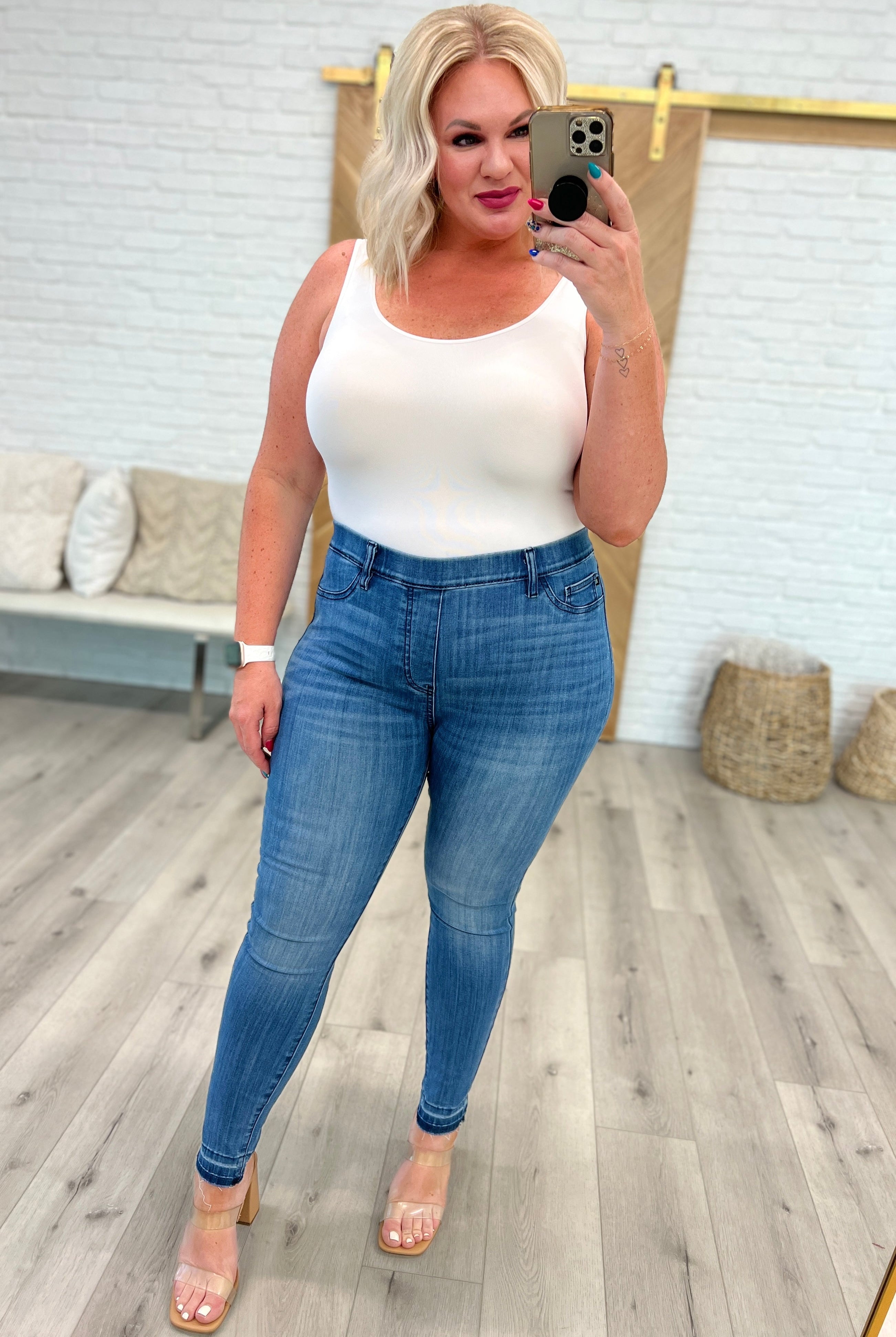Amanda High Rise Pull on Release Hem Skinny Jeans-Jeans- Simply Simpson's Boutique is a Women's Online Fashion Boutique Located in Jupiter, Florida