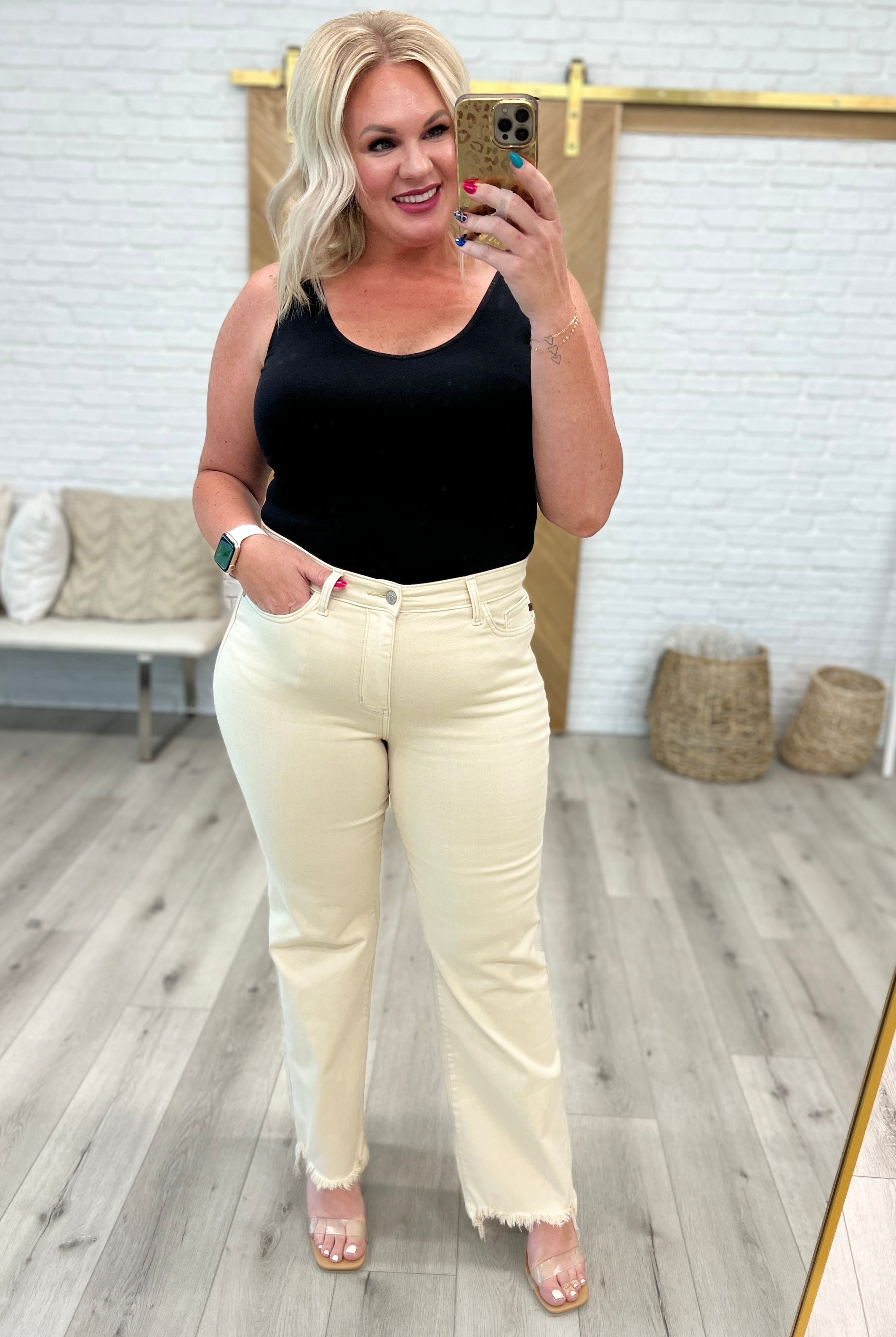 Alice High Rise Over Dyed 90's Straight Jeans in Light Khaki-Pants- Simply Simpson's Boutique is a Women's Online Fashion Boutique Located in Jupiter, Florida