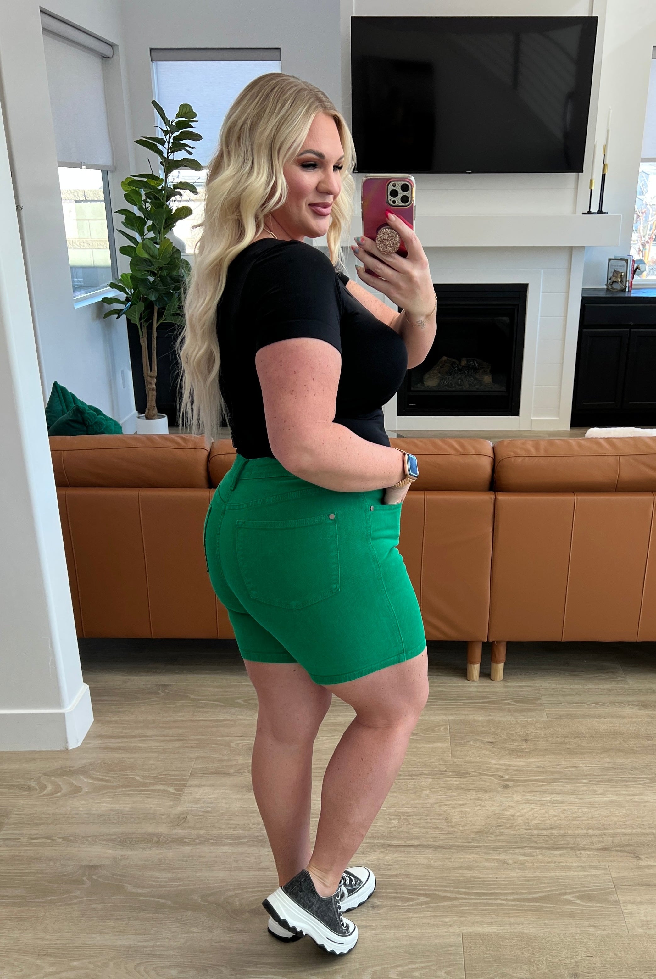 Jenna High Rise Control Top Cuffed Shorts in Green-Shorts- Simply Simpson's Boutique is a Women's Online Fashion Boutique Located in Jupiter, Florida