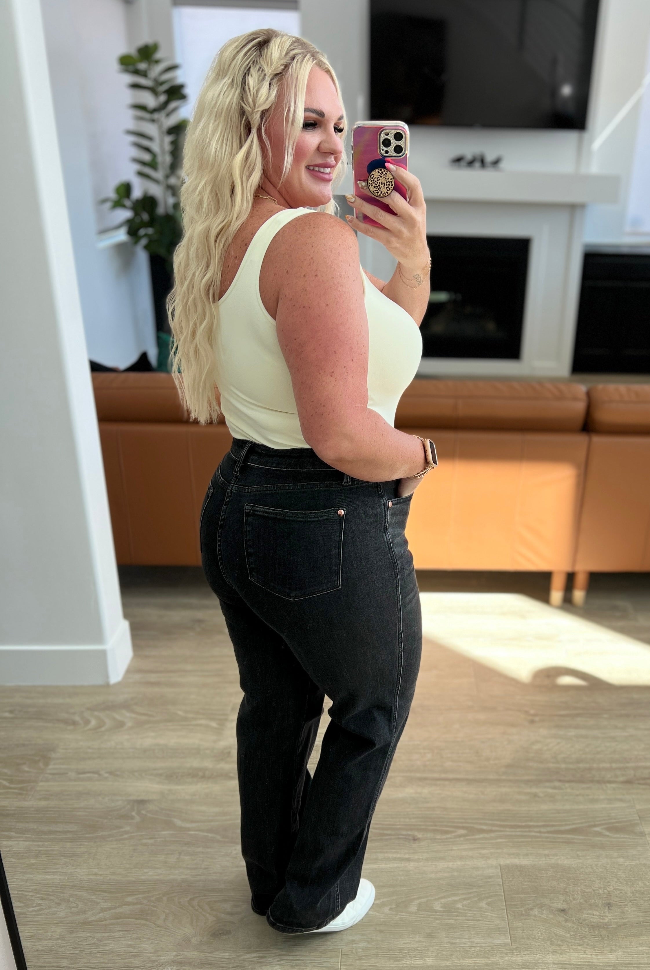 Joan High Rise Control Top Straight Jeans in Washed Black-Pants- Simply Simpson's Boutique is a Women's Online Fashion Boutique Located in Jupiter, Florida