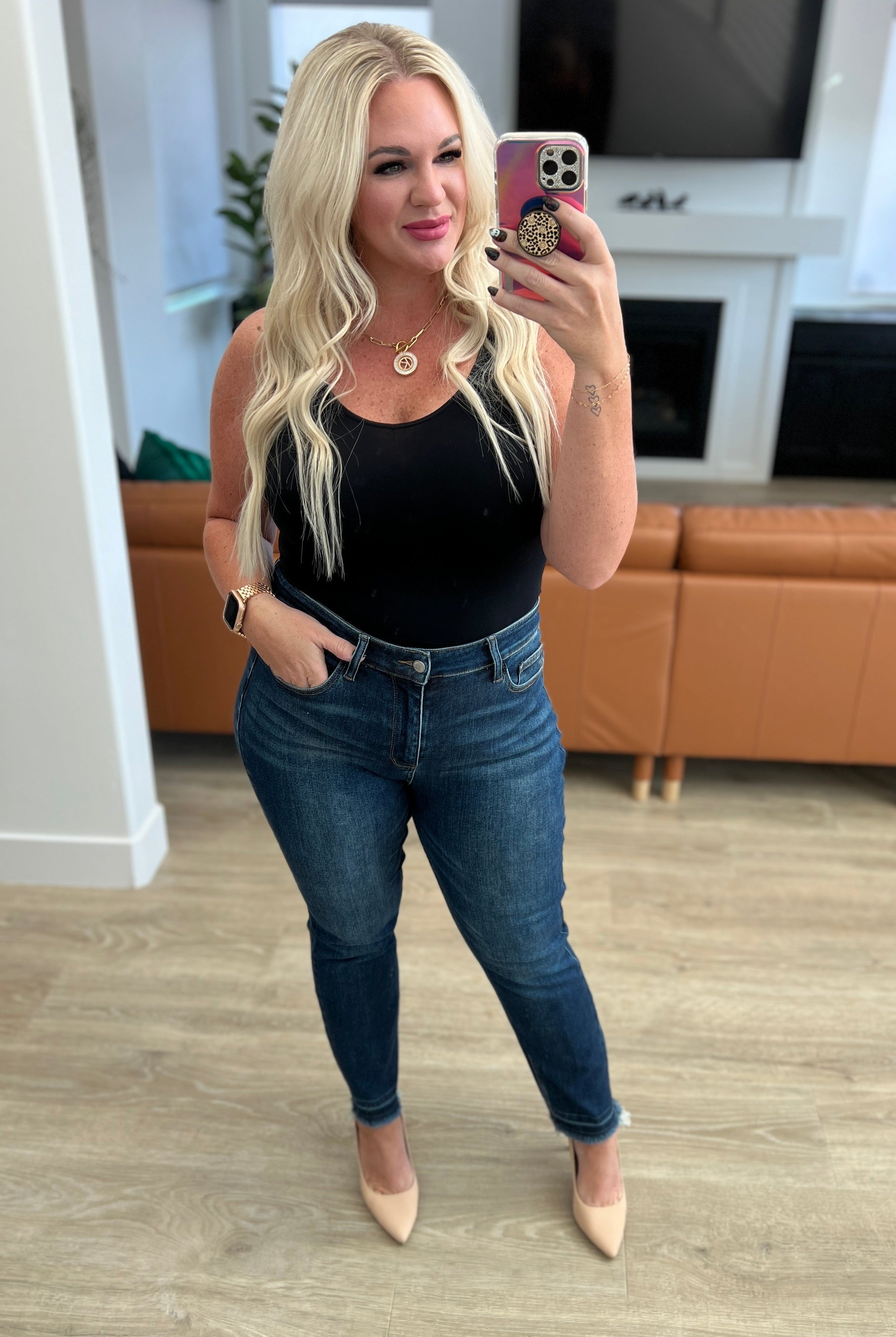 Phillipa High Rise Release Hem Slim Jeans-Shirts & Tops- Simply Simpson's Boutique is a Women's Online Fashion Boutique Located in Jupiter, Florida