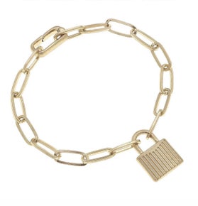 Stella Padlock Paperclip Chain Bracelet Worn Gold-280 Jewelry- Simply Simpson's Boutique is a Women's Online Fashion Boutique Located in Jupiter, Florida