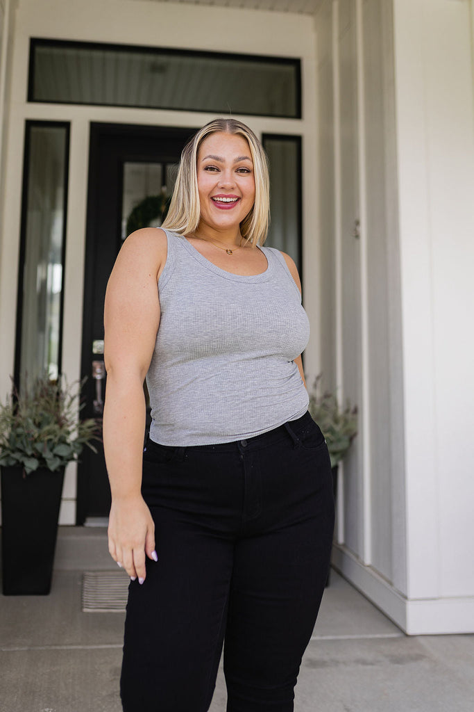 Just One More Ribbed Tank in Heather Grey-Tank Tops- Simply Simpson's Boutique is a Women's Online Fashion Boutique Located in Jupiter, Florida