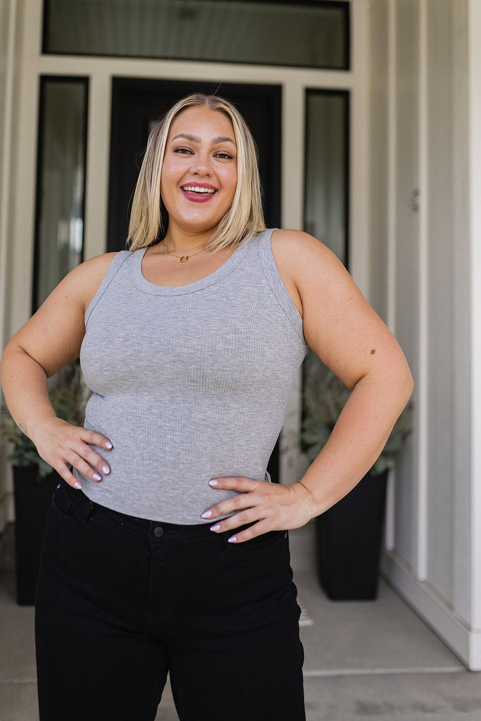 Just One More Ribbed Tank in Heather Grey-Shirts & Tops- Simply Simpson's Boutique is a Women's Online Fashion Boutique Located in Jupiter, Florida