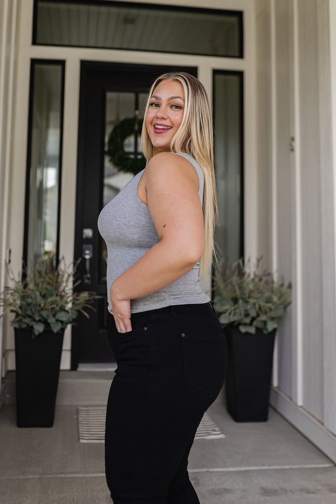 Just One More Ribbed Tank in Heather Grey-Tank Tops- Simply Simpson's Boutique is a Women's Online Fashion Boutique Located in Jupiter, Florida