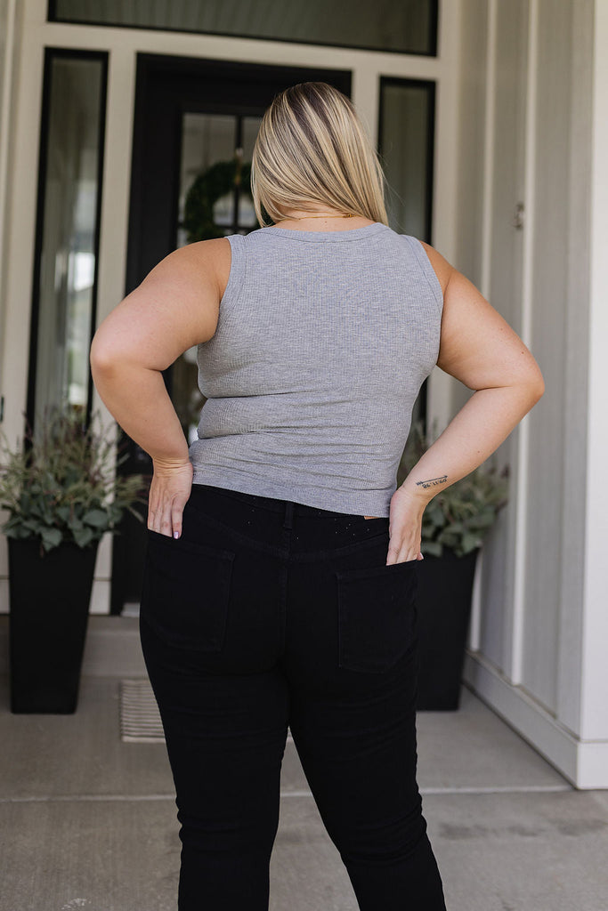 Just One More Ribbed Tank in Heather Grey-Shirts & Tops- Simply Simpson's Boutique is a Women's Online Fashion Boutique Located in Jupiter, Florida
