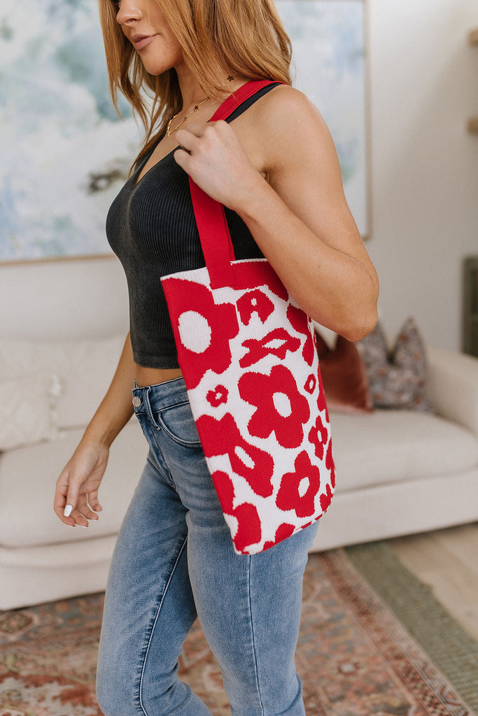 Lazy Daisy Knit Bag in Red-Accessories- Simply Simpson's Boutique is a Women's Online Fashion Boutique Located in Jupiter, Florida