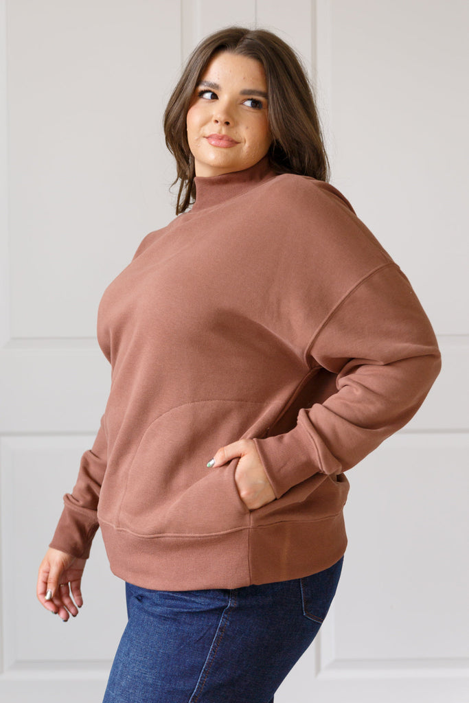 Leena Mock Neck Pullover in Cocoa-Shirts & Tops- Simply Simpson's Boutique is a Women's Online Fashion Boutique Located in Jupiter, Florida
