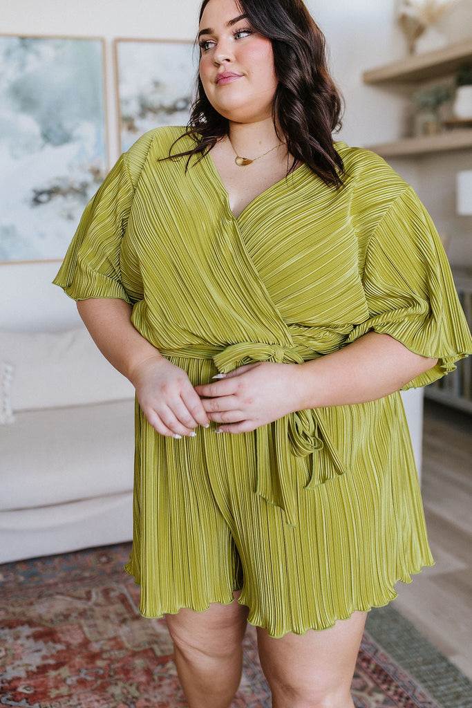 Lovely Life Plisse Romper in Green-Rompers- Simply Simpson's Boutique is a Women's Online Fashion Boutique Located in Jupiter, Florida