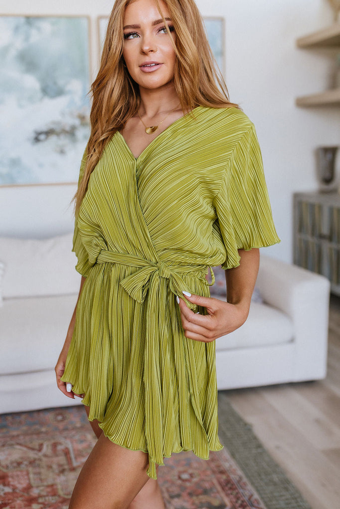Lovely Life Plisse Romper in Green-Rompers- Simply Simpson's Boutique is a Women's Online Fashion Boutique Located in Jupiter, Florida