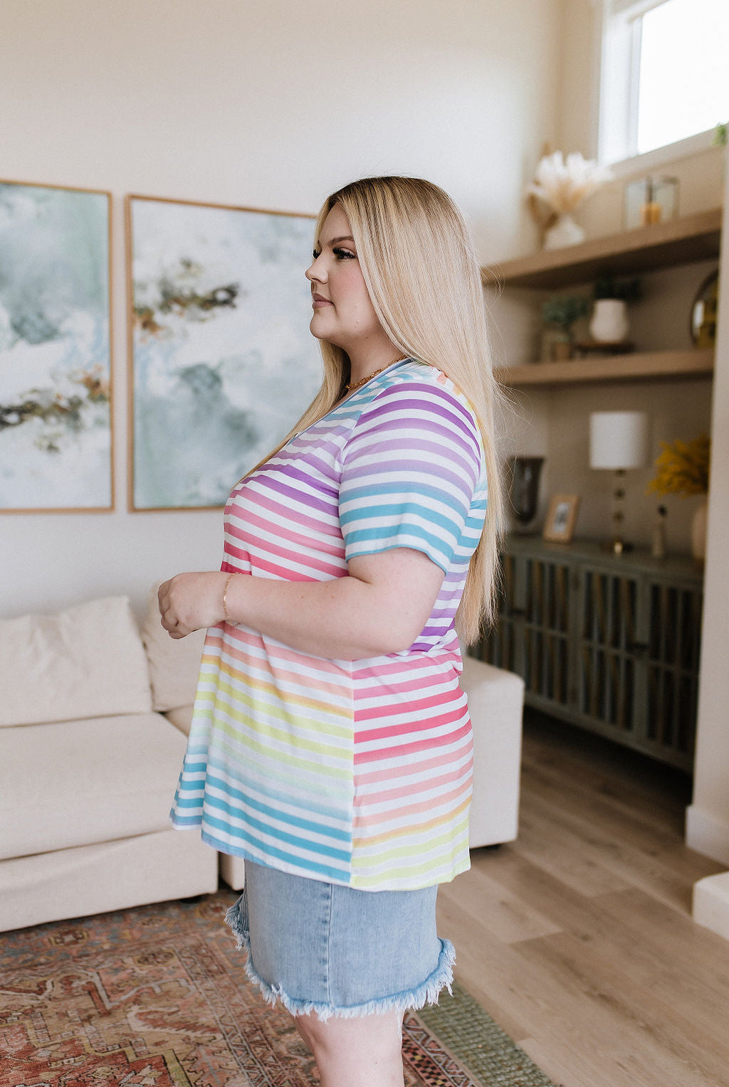 Looking for Rainbows V-Neck Striped Top-Short Sleeves- Simply Simpson's Boutique is a Women's Online Fashion Boutique Located in Jupiter, Florida
