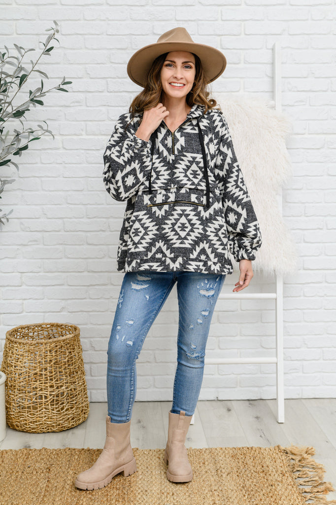Lounge Day Hoodie in Black & White-Outerwear- Simply Simpson's Boutique is a Women's Online Fashion Boutique Located in Jupiter, Florida