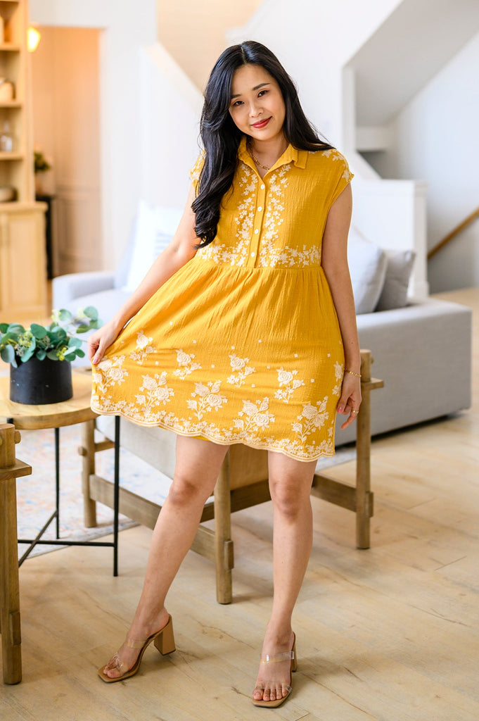 Marigold Embroidered Dress-Dresses- Simply Simpson's Boutique is a Women's Online Fashion Boutique Located in Jupiter, Florida