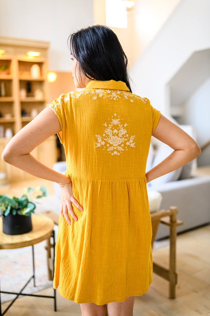 Marigold Embroidered Dress-Dresses- Simply Simpson's Boutique is a Women's Online Fashion Boutique Located in Jupiter, Florida