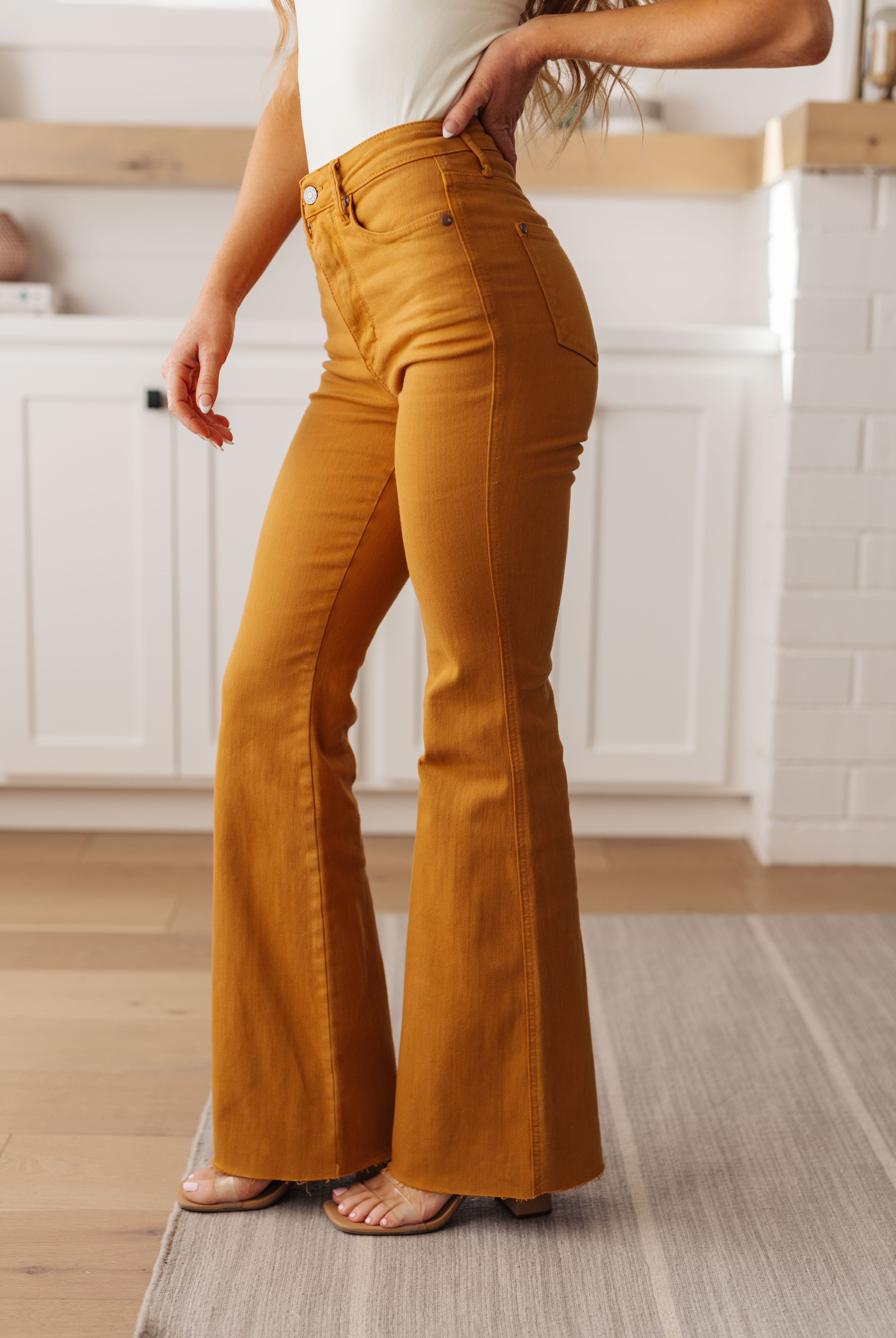 Melinda High Rise Control Top Flare Jeans in Marigold-Dresses- Simply Simpson's Boutique is a Women's Online Fashion Boutique Located in Jupiter, Florida
