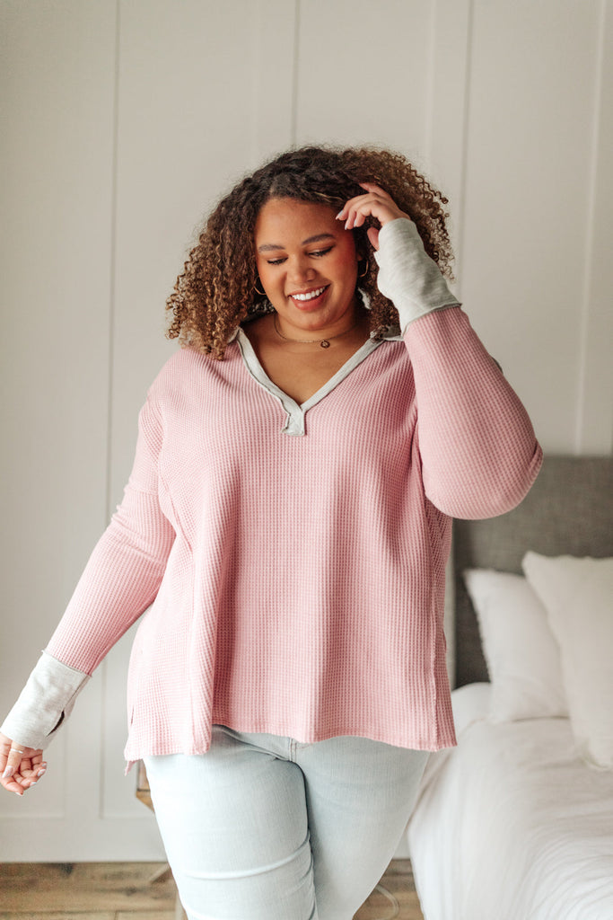 Mia Waffle Knit Long Sleeve In Pink-Long Sleeves- Simply Simpson's Boutique is a Women's Online Fashion Boutique Located in Jupiter, Florida